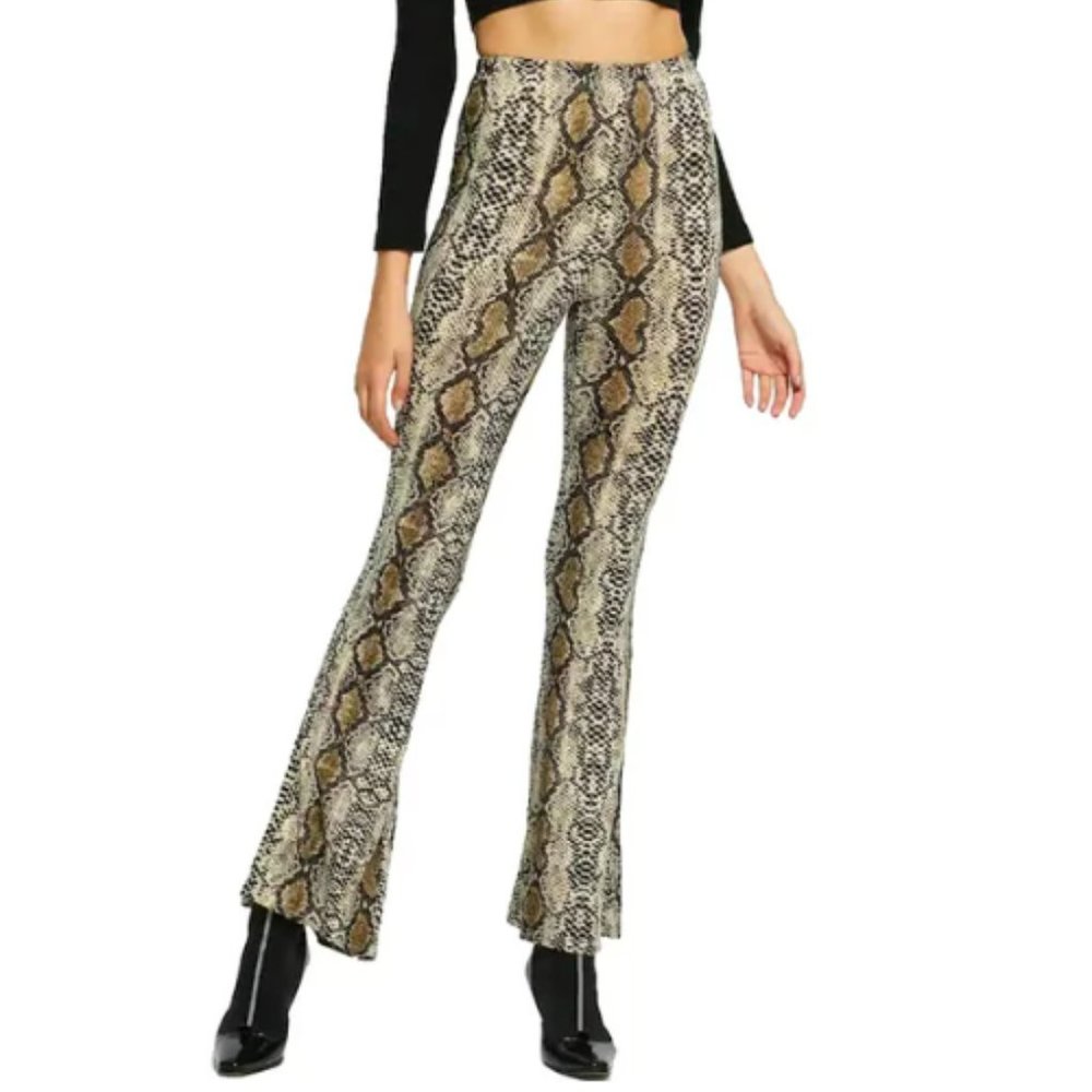 Entro Snakeskin Python Print Flare Bottom Pants